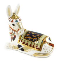 A Royal Crown Derby Imari paperweight, modelled as a donkey, second, silver button.