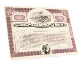 An International Mercantile Marine Company share stock certificate, in the name of Frank A Hollobush