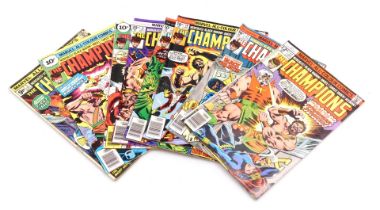 Marvel comics. Eight editions of The Champions, issues 1, 6, 7, 8, 9, 10, 11 and 12, (Bronze Age).