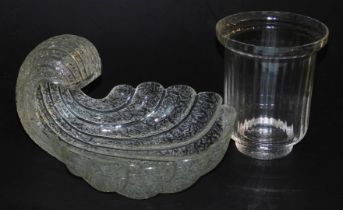 A Dartington crystal vase, of vertical fluted form, bears label, 21cm high, together with a cut glas
