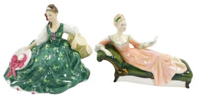 Two Royal Doulton porcelain figures, comprising Elyse HN2474, and Repose HN2272.