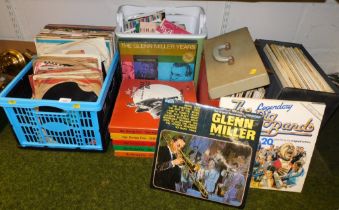 A large selection of LPs and singles, easy listening. (2 boxes and 2 record boxes)