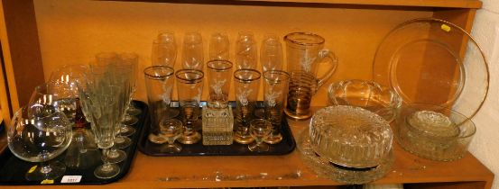 Glassware, to include drinking glasses, large brandy glasses, etched glasses, etc. (2 trays and loo