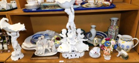 Ceramics items, to include figural studies, Italian cherub comport, plates, bowls, spoons and orname
