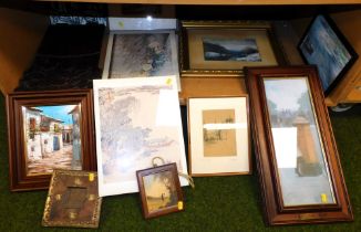 Pictures and prints, including oils on board, landscape scenes, pictorial, etc. (a quantity)