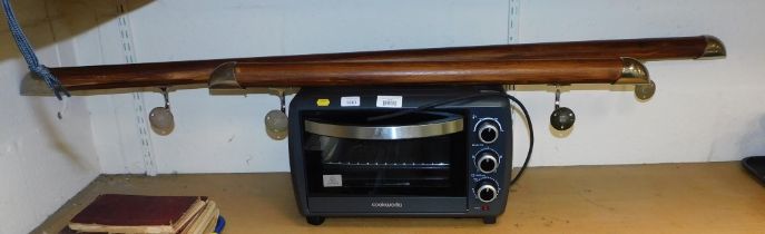 A Cookworks table top oven, and two wooden stair rails with metal ends. (3)