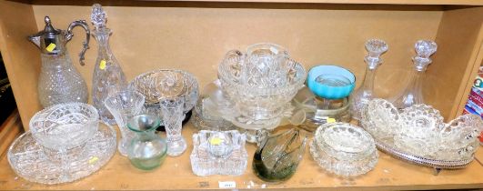 Glassware, to include decanters, bowls, claret jug, various small glass dishes, etc. (1 tray and lo