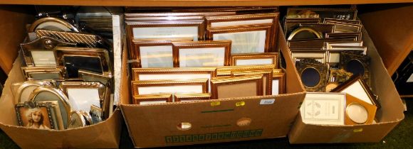 A large quantity of photograph frames, gilt, silver plated, etc. (3 boxes)