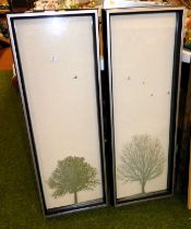 A pair of black framed tree pictures, 94cm x 33cm.