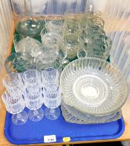 Glassware, items include cut glass wine glasses, beer tankards, decanter, large cut glass bowl, etc.