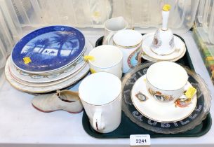Glassware and ceramics, including mugs, Royal memorabilia, two Royal Copenhagen plates etc.