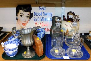 Ceramics and glassware, to include a large pewter ewer, decanters, olive jar, blue and white tea war