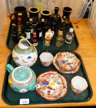 Ceramics items including oriental wares, tea cups, plates, cups, miniature spirit bottles and tankar