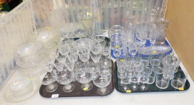 Glassware, including wines glasses, small sherry glasses, dessert glasses, large vases and large cut