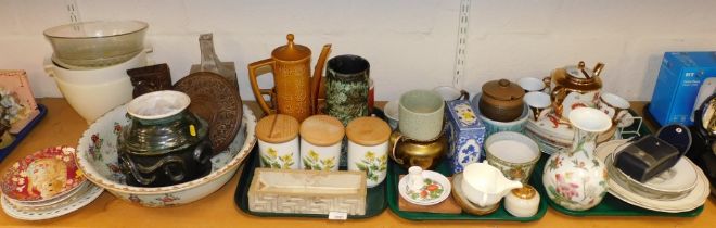 Ceramics, including large bowls, plates, coffee pots, part coffee services, vases, etc. (3 trays an