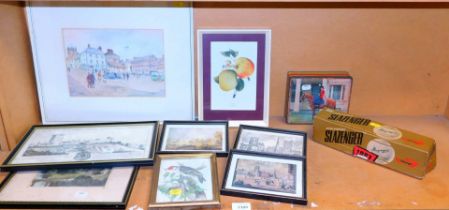 Pictures and prints, etchings, watercolour of Richmond in Yorkshire, Slazenger Wimbledon tennis ball