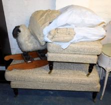 A child's rocking sheep, a large rectangular stool and small rectangular stool.