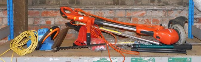 Garden tools, including hedge trimmer, Flymo strimmer with extension, etc.