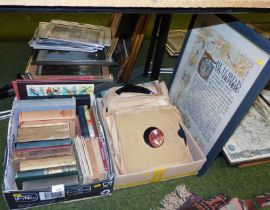 Vintage LPs and books, and The Lord Is My Shepherd, prayer, framed and glazed. (qty)