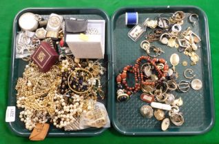 Costume jewellery, items include earrings, necklaces, bangles, watches, etc. (2 trays)