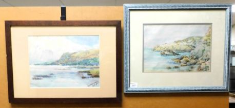 Two watercolours of coastal scenes.