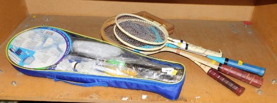 Badminton and tennis rackets.
