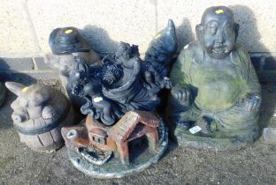 Garden ornaments in the form of pigs, a Buddha, gnome, etc. (a quantity)