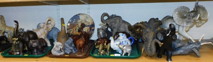 Elephants, figurines, collector's plates and elephant models. (3 trays and loose)