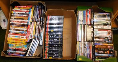 DVDs, to include X Men 2, Stargate SG1, The World's End, True Calling, Casino Royale, etc. (3 boxes