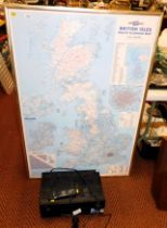 A British Isles Route Planning Map, and a Denon radio tuner with remote.