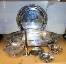 Silver plated wares, including trays, ashtray, pen holder, cigarette box, small frame, etc.