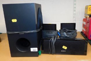 A Sony set of speakers for a computer, etc. and a large Sony speaker.