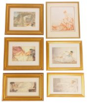 After Sir William Russell Flint. A collection of prints, comprising female reclining, in pink dress,