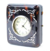 A Victorian imitation tortoiseshell and white metal inlaid watch case, in a black leather outer casi