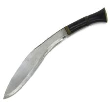 An Indian Kukri, with horn handle and curved steel blade, in leather scabbard, length of blade 24cm.