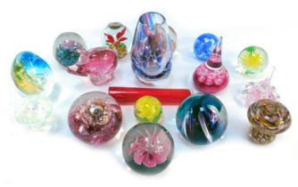 Art Glass vases, ornaments and paperweights, including a Caithness crystal weight, Selkirk weight, m