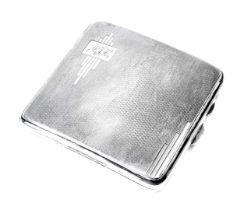 An Edward VII silver cigarette case, of ached form with engine turned engraved decoration, with Art
