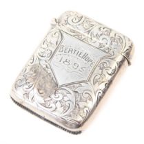 A Victorian silver match case, with engine engraved floral design, central shield marked Bertie Hope