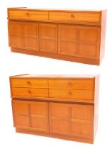 A Nathan teak side cabinet, the rectangular top above an arrangement of four drawers, the base of tw