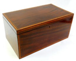 A Victorian mahogany stationary box, with cross banding and line inlaid, the hinged lid opening to r