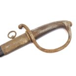 An early 19thC French Briquet infantry sword, with slightly curved blade, steel hilt and metal and l