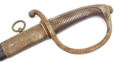 An early 19thC French Briquet infantry sword, with slightly curved blade, steel hilt and metal and l