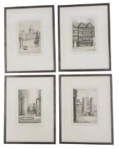 After E Mary Shelley. Four black and white etchings, comprising St James Palace, St Paul's from the