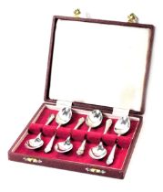 A cased set of six Queen Elizabeth II bead topped silver teaspoons, maker Francis Howard Limited of