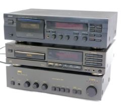 A Yamaha stereo cassette deck, KX-393, together with a Nad series 20 stereo amplifier 3020, and a Te