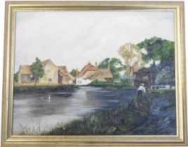 Cotto (20thC School). Figure beside river and buildings, oil on board, signed and dated '96, 34.5cm