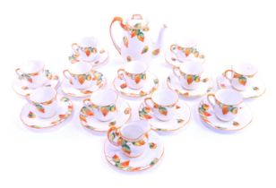 Early 20thC Foley China Phins pattern part coffee service, decorated with autumnal leaves, printed m