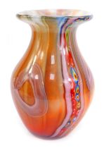 A 20thC Art Glass Murano style vase, of baluster form, with orange, pink and multicoloured swirl det