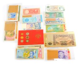 Various world banknotes, for Russia, Romania, South and Central America, Israel, Mongolia, etc.