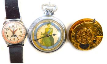 A 19thC pocket watch movement, inscribed Thomas Fowler East Grimstead, a Coronation July 1953 HRH co